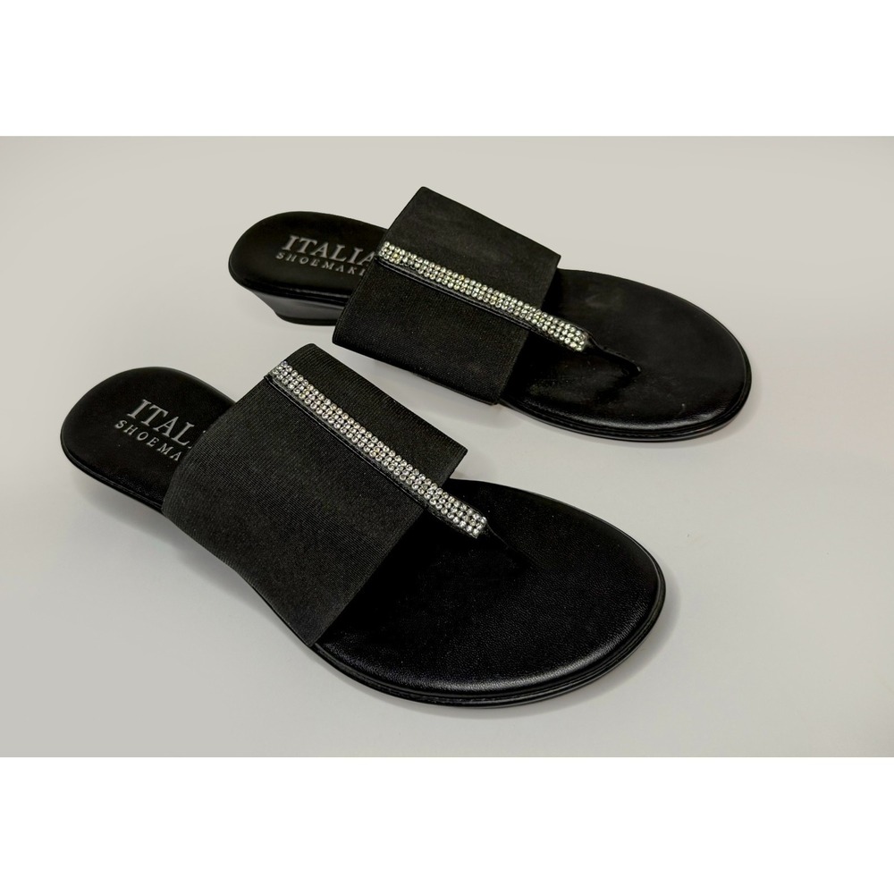 Italiana Shoemakers Black Rhinestone Slide Sandals Womens 6M Made in Italy